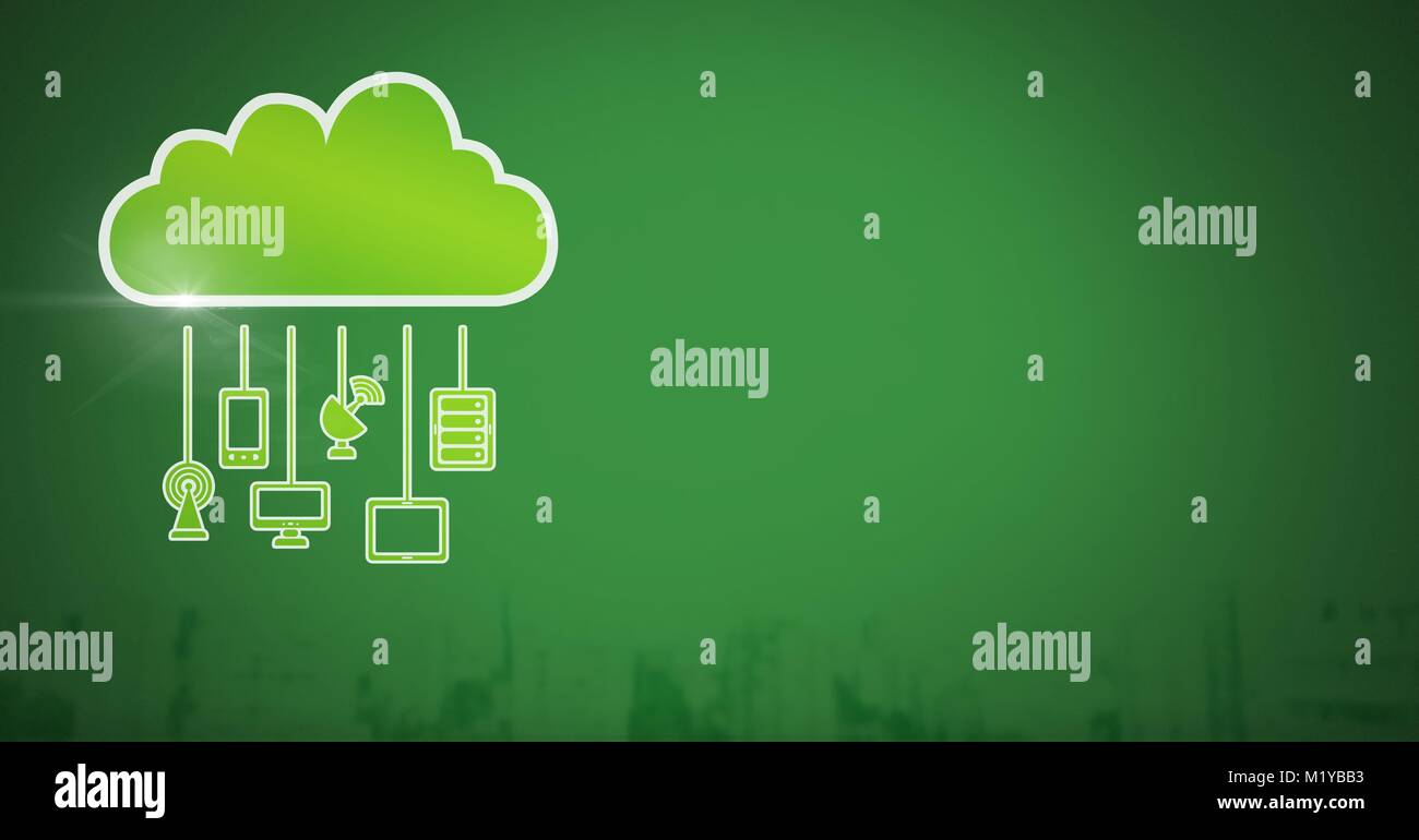 cloud icon and hanging connection devices with green background Stock ...