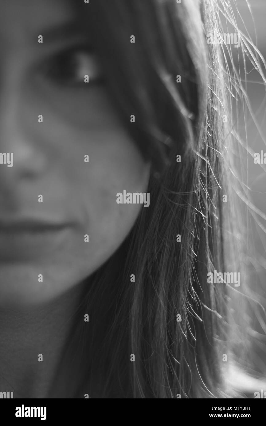 Black white half face selfie hi-res stock photography and images - Alamy
