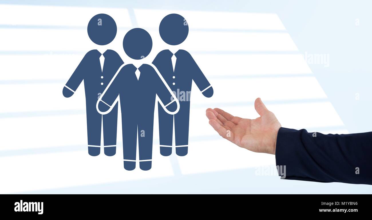 Hand open with business people group icon Stock Photo
