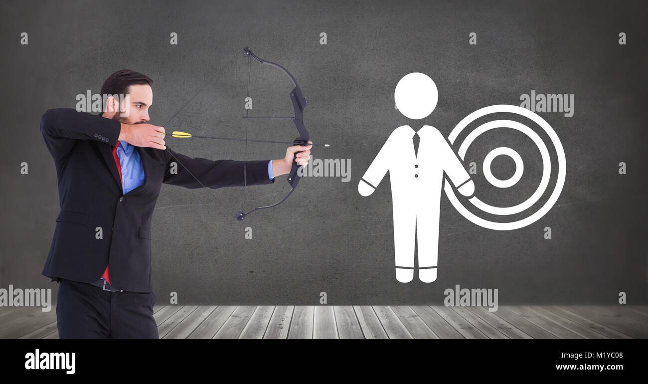 Businessman shooting arrow at target icon Stock Photo
