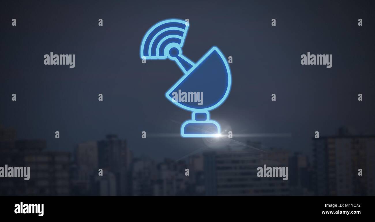 wifi signal icon on dark city background Stock Photo