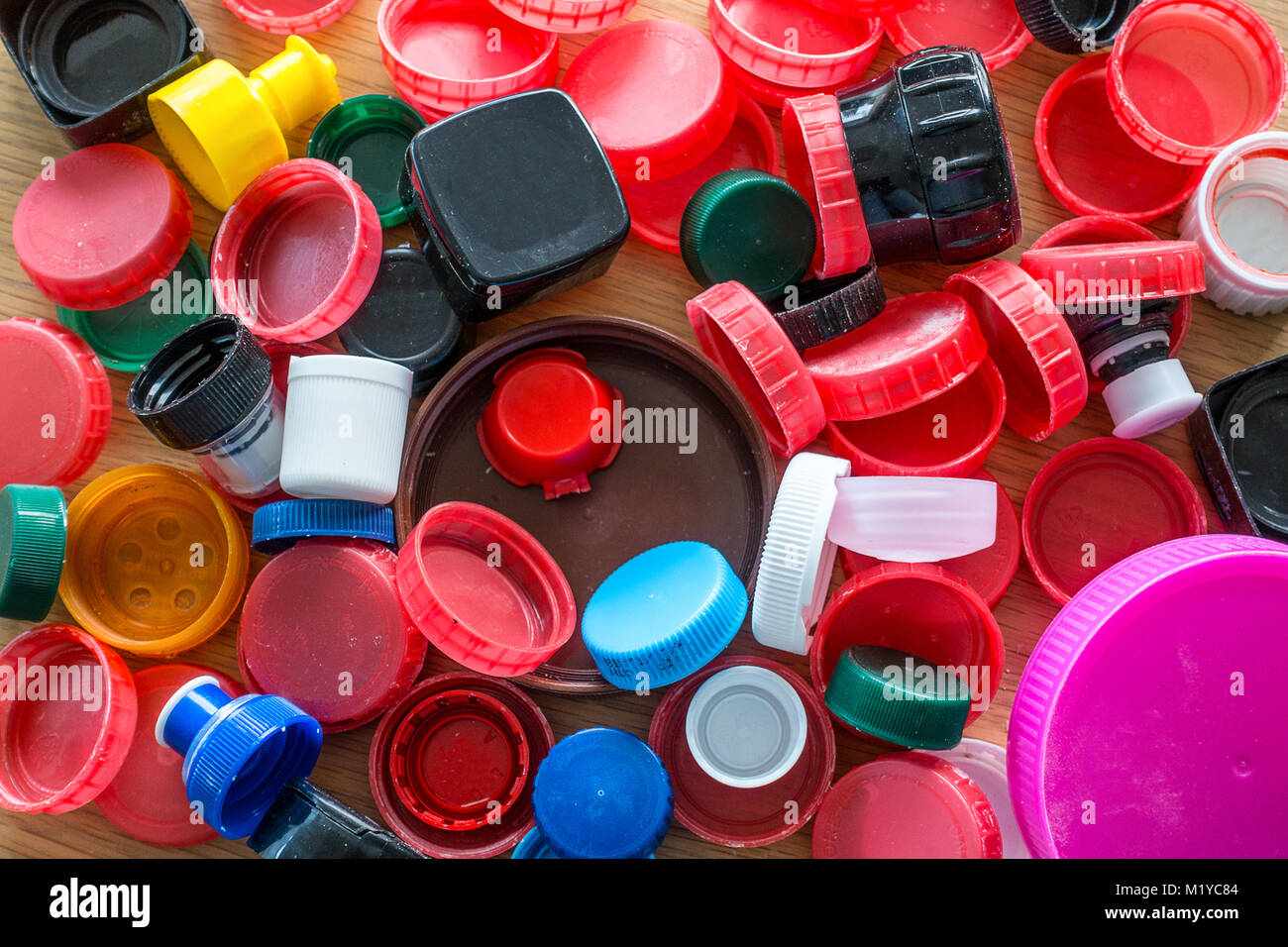 Plastic bottle tops for recycling Stock Photo