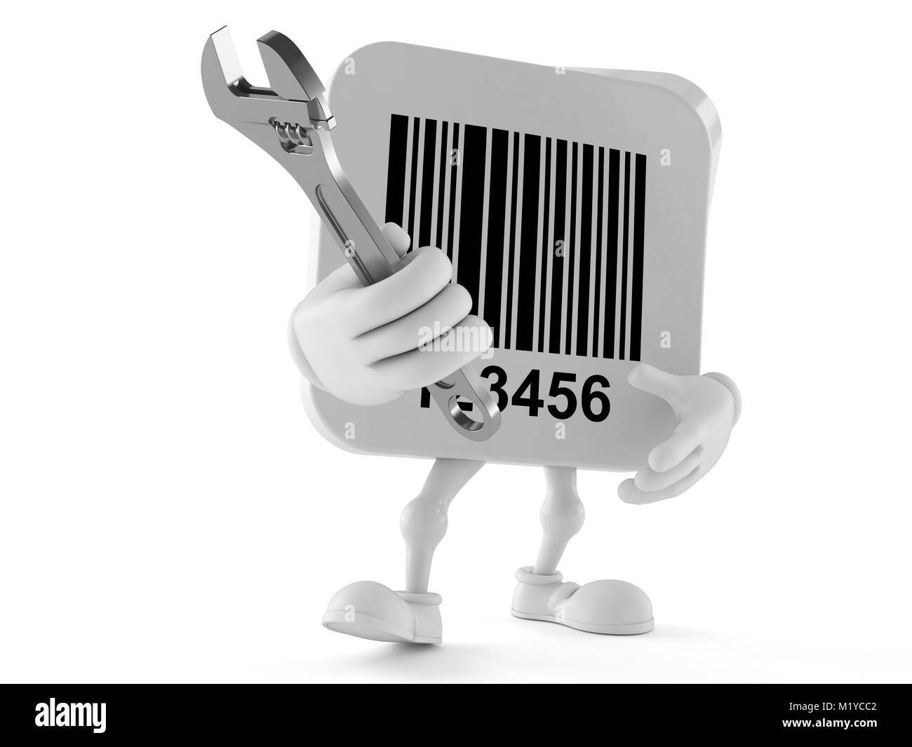 Barcode character with adjustable wrench isolated on white background ...