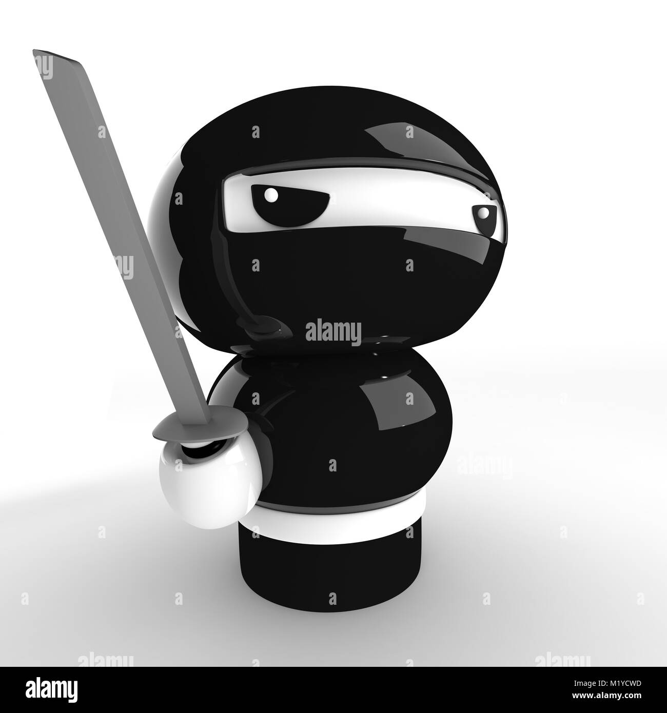 3D Japanese ninja with katana ready to attack Stock Photo