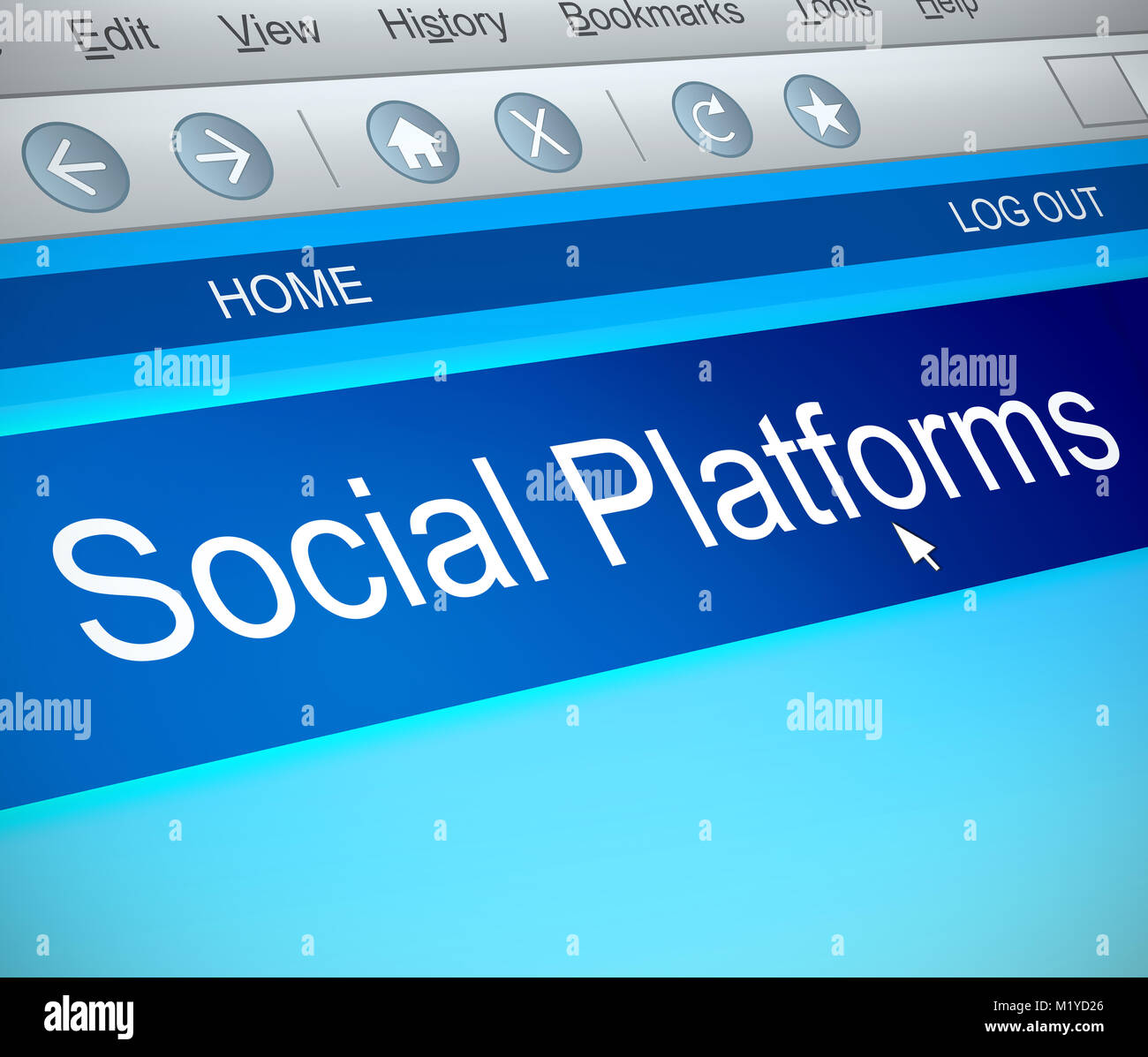 3d Illustration depicting a computer screen capture with a social platforms concept. Stock Photo