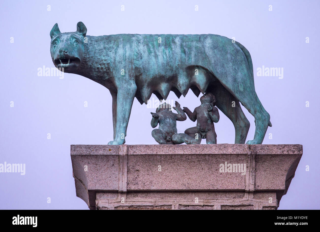 Bronze sculpture of the she-wolf with Romulus and Remus, Replica at Merida city, Spain Stock Photo