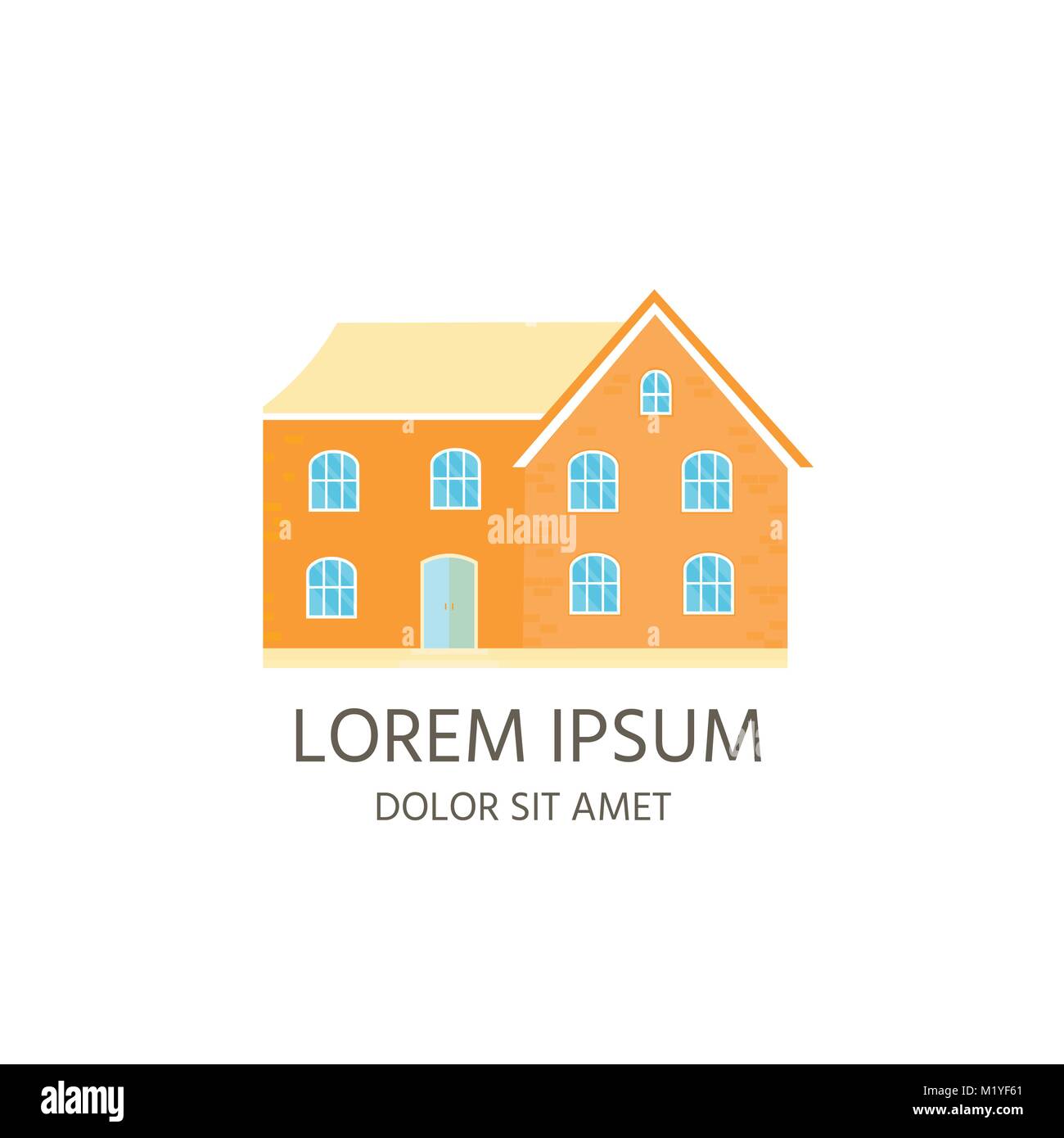 Modern icon with cozy home, house, cottage. Smart building with pastel color.  Flat design urban landscape. Stock Vector