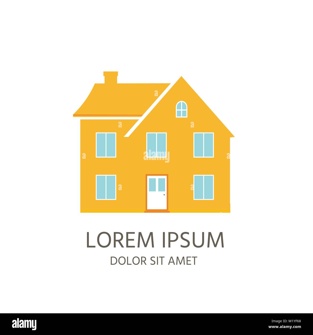 Modern icon with cozy home, house, cottage. Smart building with pastel color.  Flat design urban landscape. Stock Vector