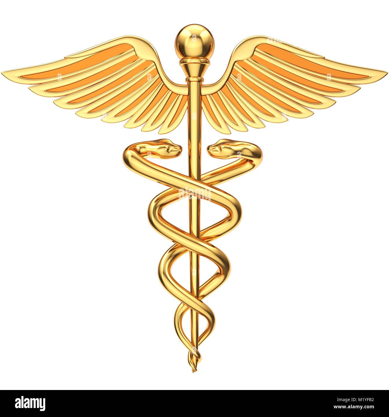 Golden caduceus. Medical symbol. 3D illustration Stock Photo