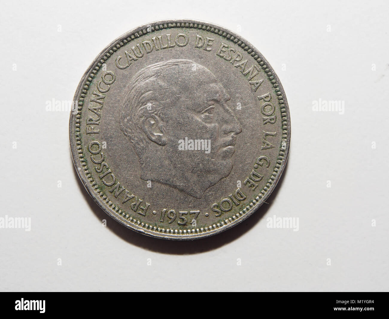 A Spanish  25 Peseta coin featuring the head of General Franco Stock Photo
