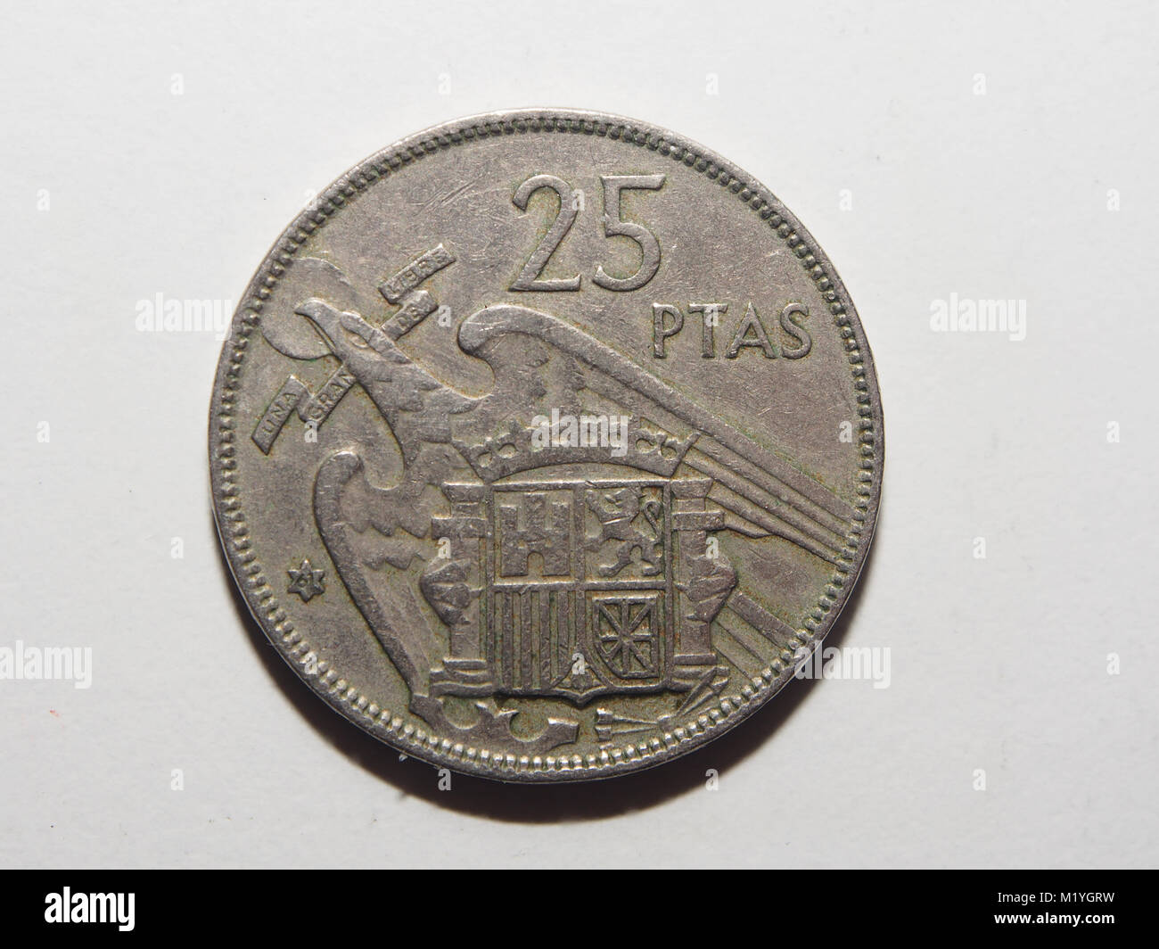 A Spanish  25 Peseta coin featuring the head of General Franco Stock Photo