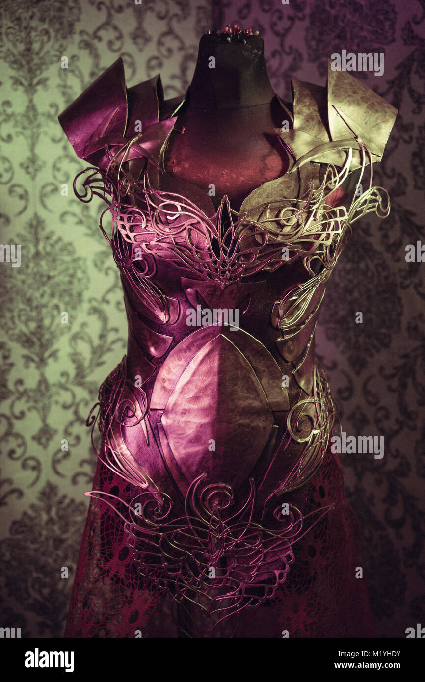 Armor of woman Strong metal breastplate handmade in gold with gothic
