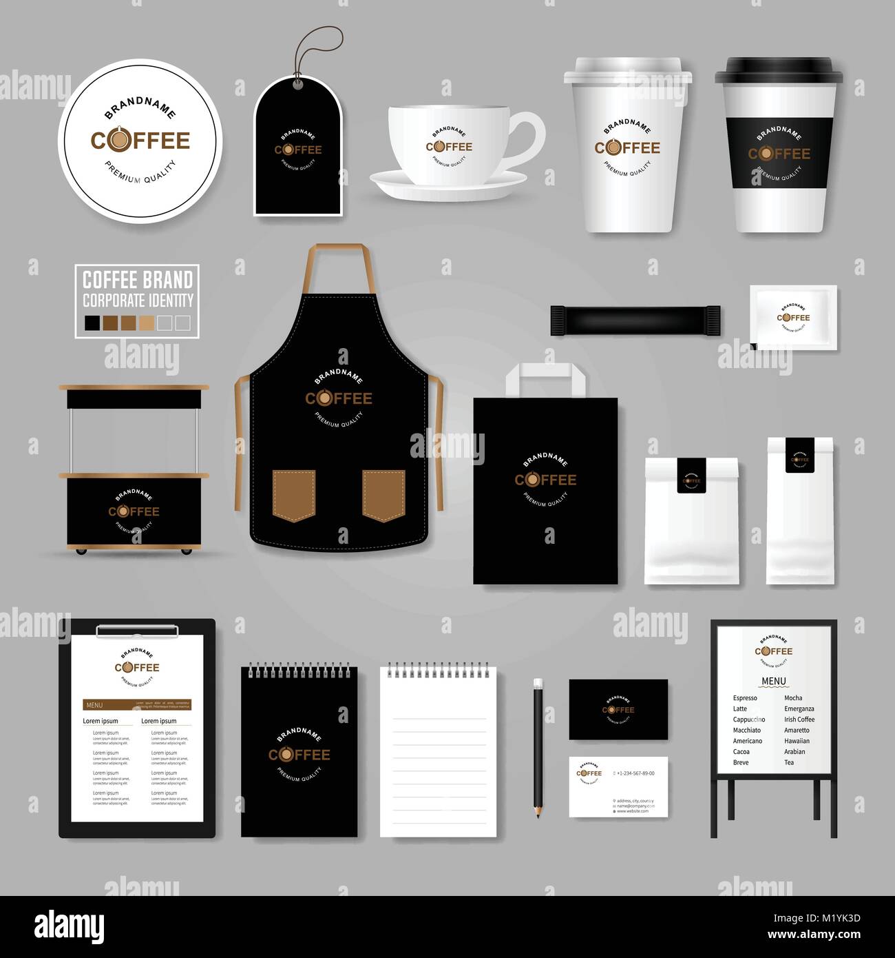 Download Corporate Identity Template Logo Concept For Coffee Shop Cafe Restaurant Realistic Mock Up Template Set Of Menu Package Cup Apron Bag Tag Ca Stock Vector Image Art Alamy