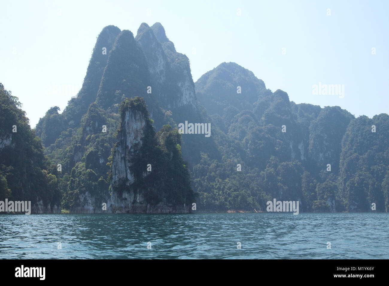 Spectacular setting for karst topography and the flooded lake of Cheow Lan Stock Photo