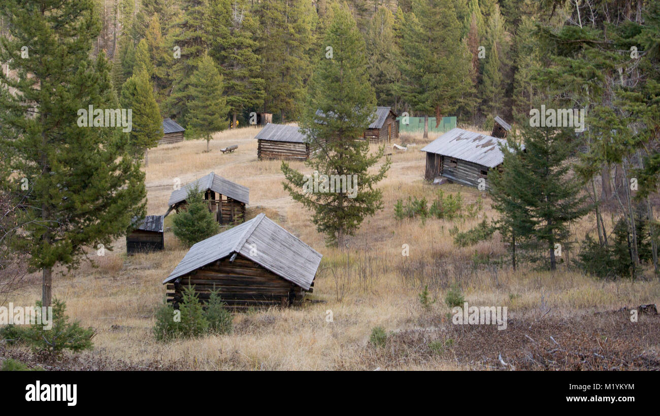 Abandoned wooden cabins at the Ghost Town, on Bear Gulch