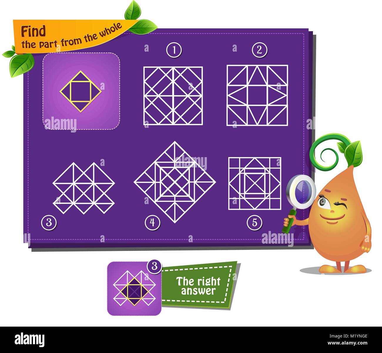 educational game for kids, puzzle. development of logic, iq. Task game  find part of the whole Stock Vector