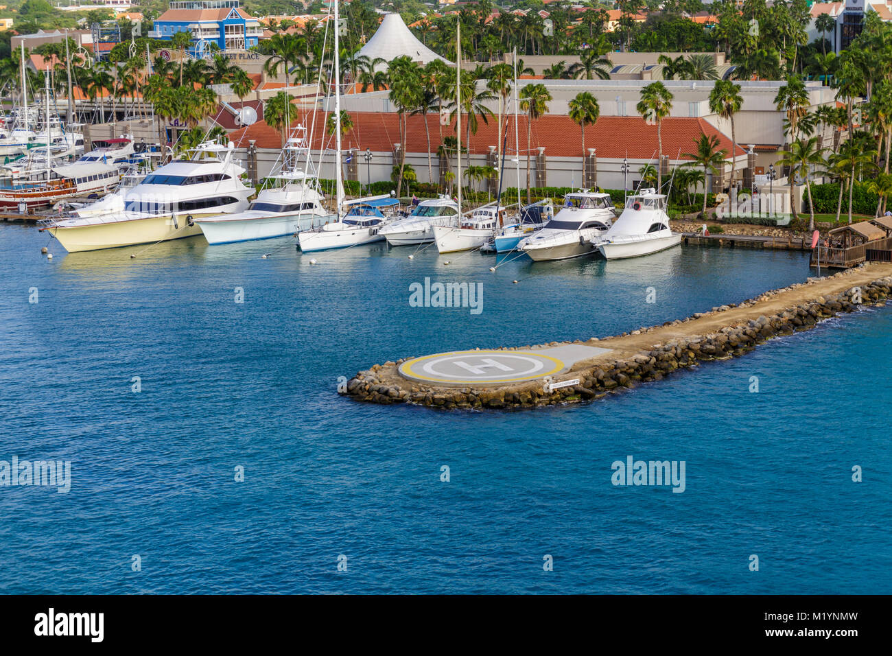 A Helicopter Pad by Yachts on Aruba Stock Photo