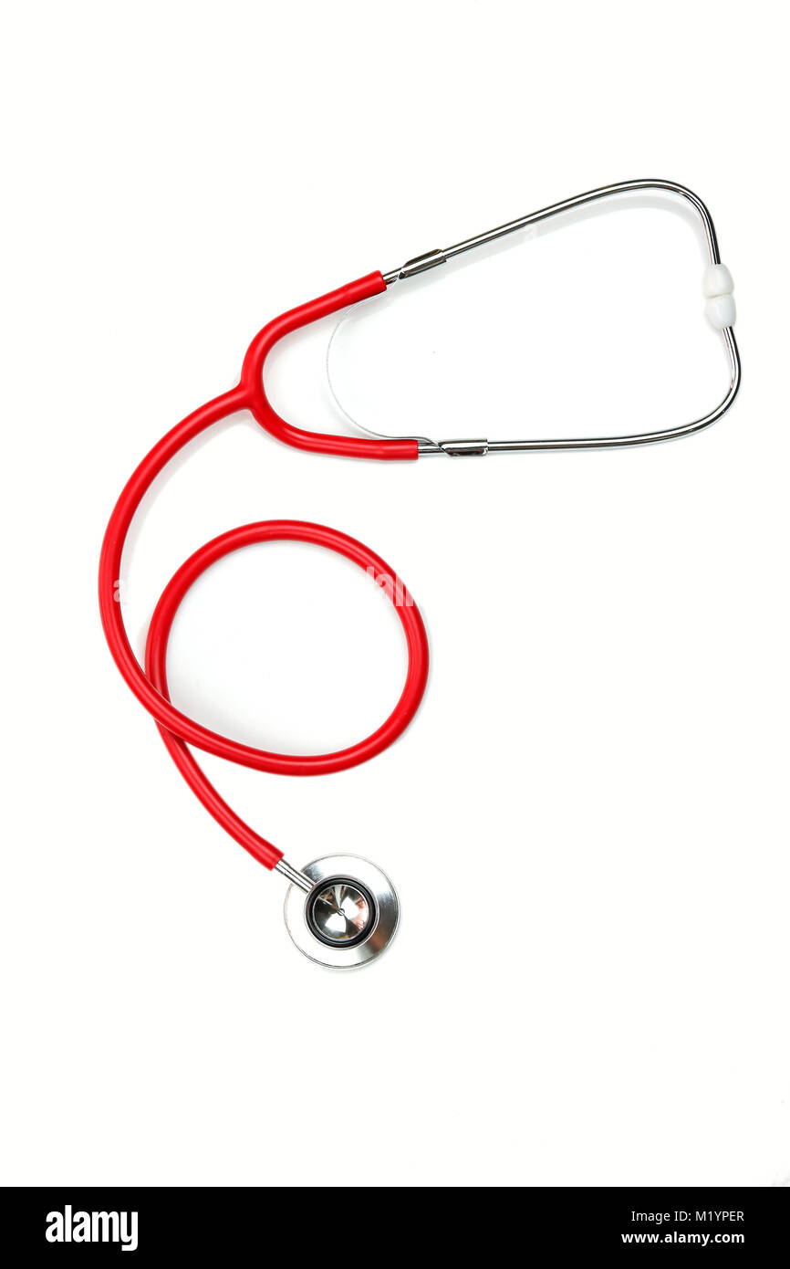 Red stethoscope isolated on white background Stock Photo Alamy