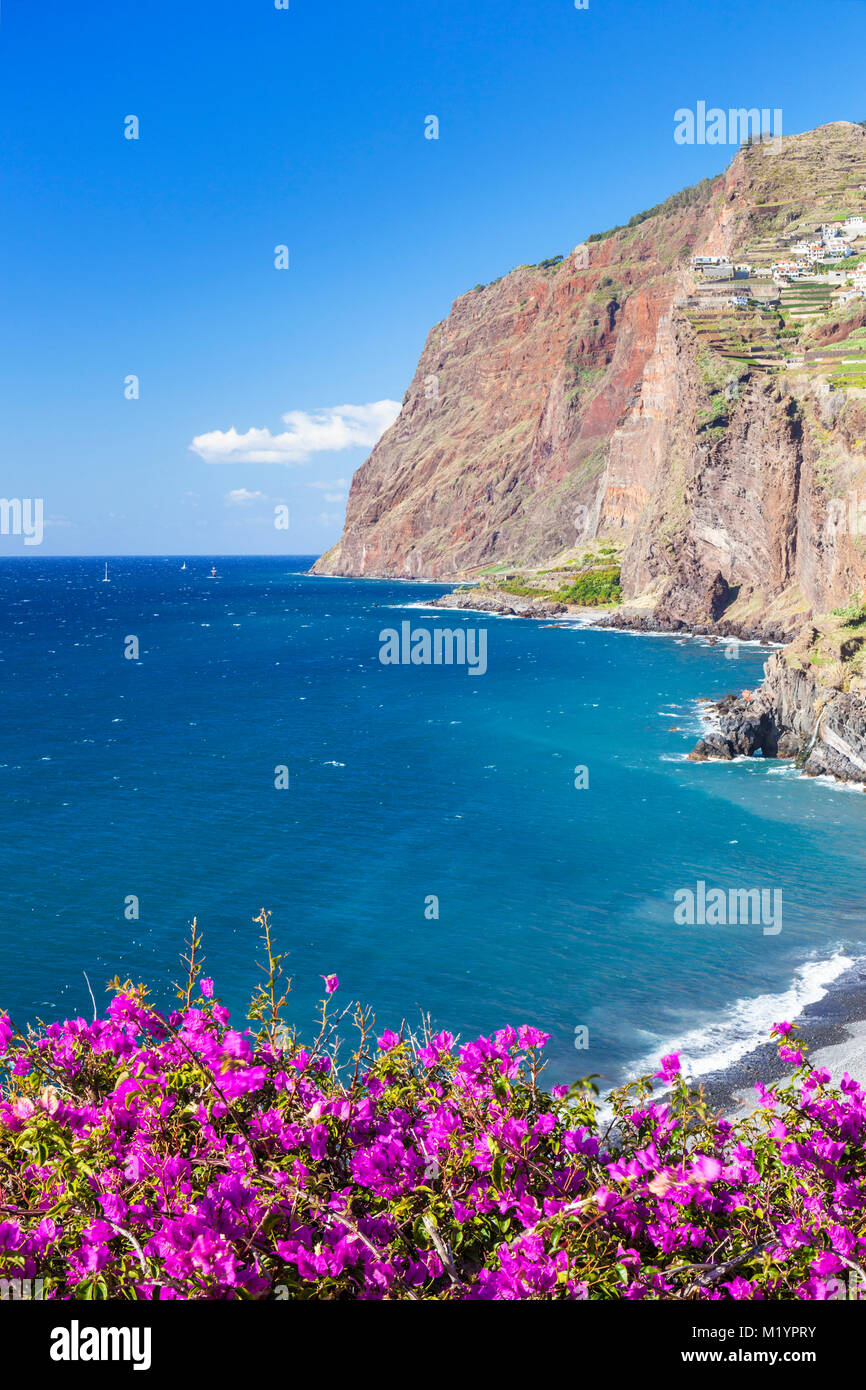 madeira portugal madeira view towards Cabo Girao one of the world's highest sea cliffs from Camara de lobos south coast  Madeira, Portugal, EU, Europe Stock Photo