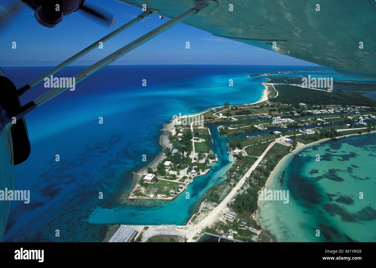 The Bahamas. Bimini Islands. Caribbean island. Aerial. Stock Photo