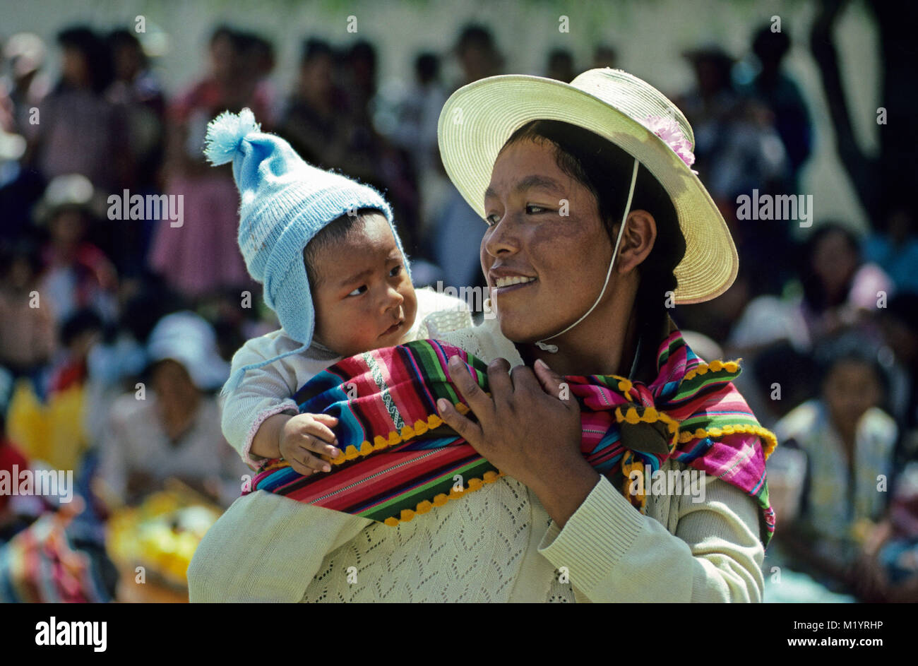 Bolivia. Cochabamba. Indian woman and child. Stock Photo