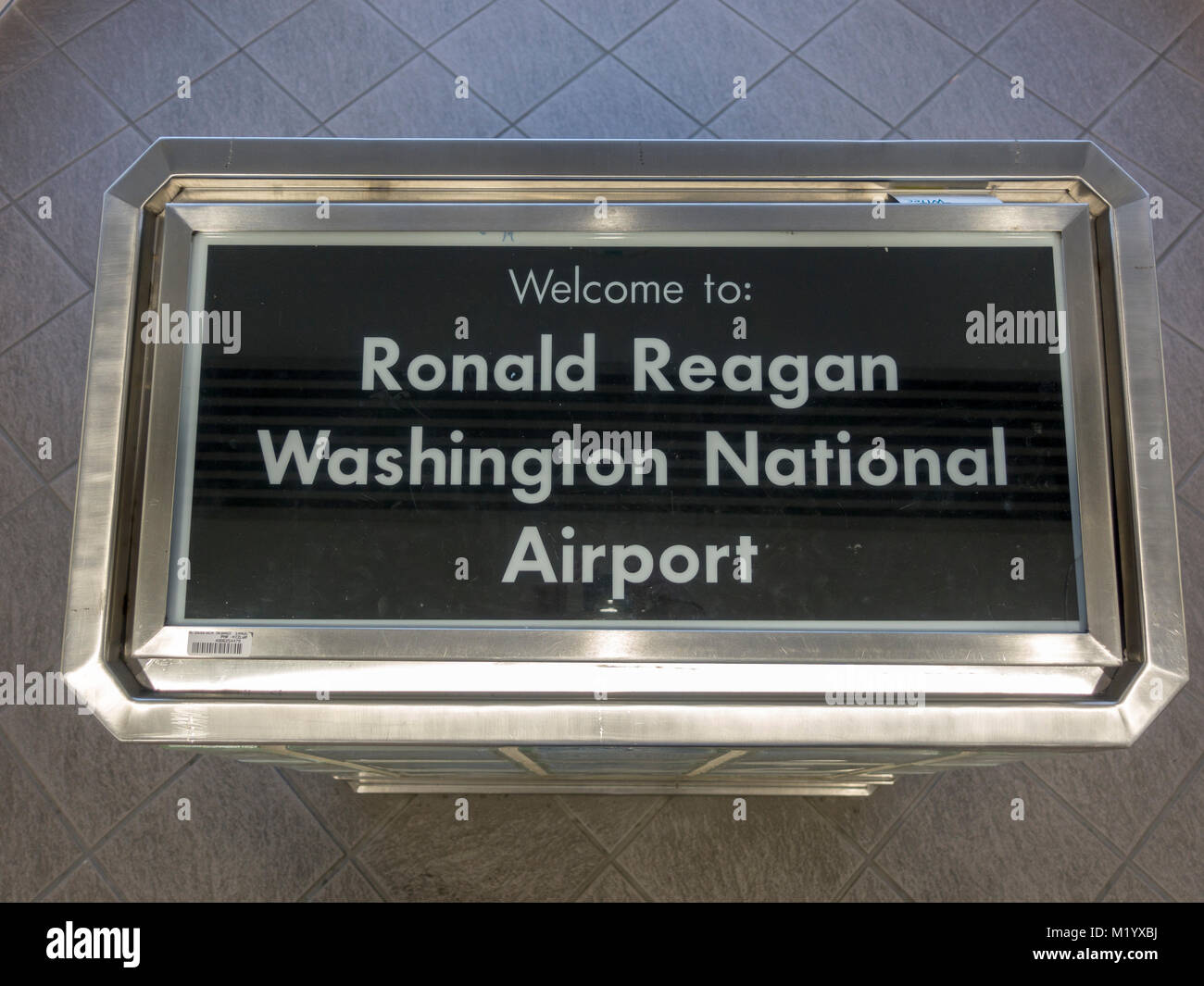 Sign at the entrance to Ronald Reagan Washington National Airport, United States. Stock Photo