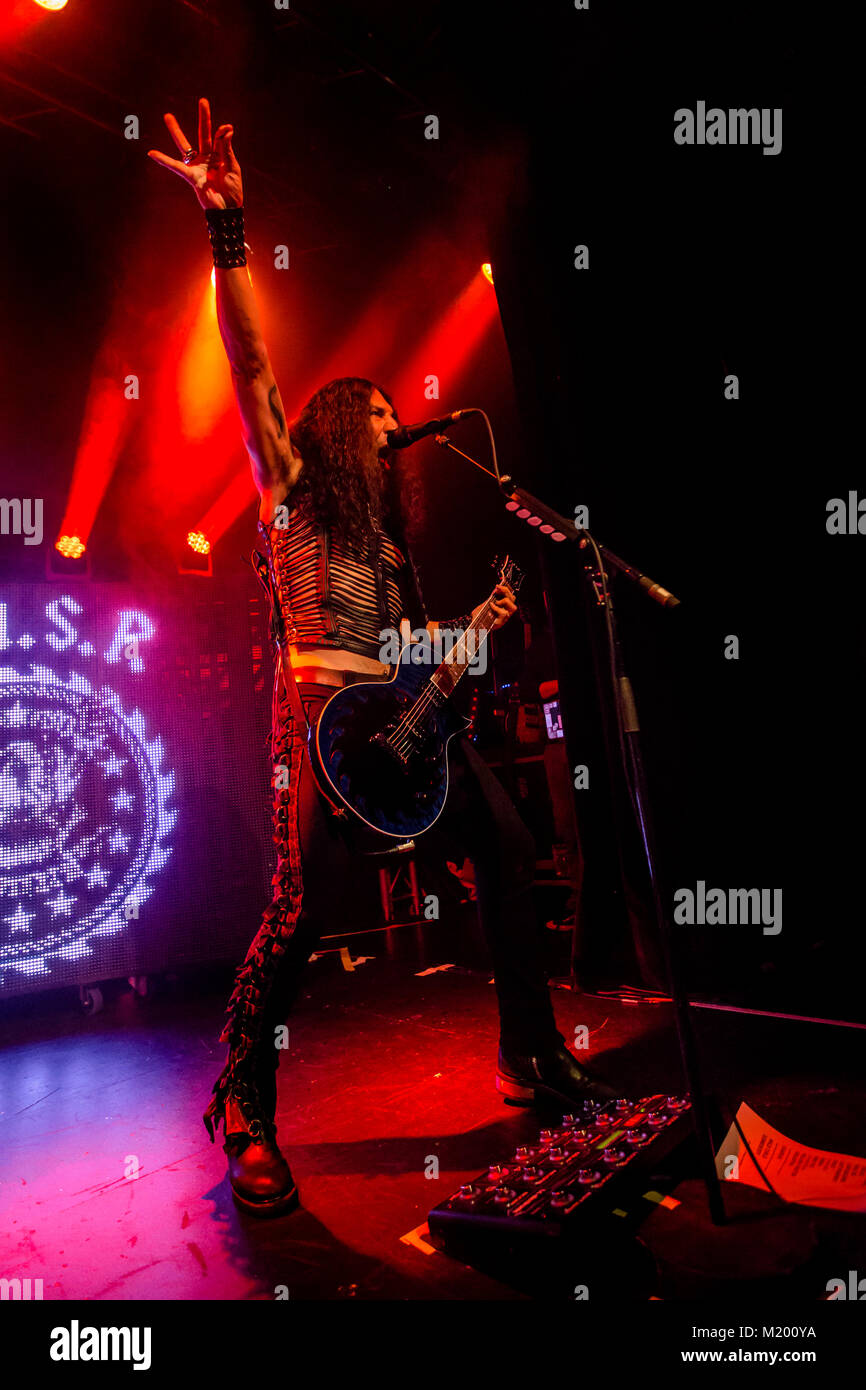 The American glam metal band W.A.S.P. performs a live concert at Ricks in Bergen. Here musician Doug Blair on guitar is seen live on stage. Norway, 15/10 2015. Stock Photo