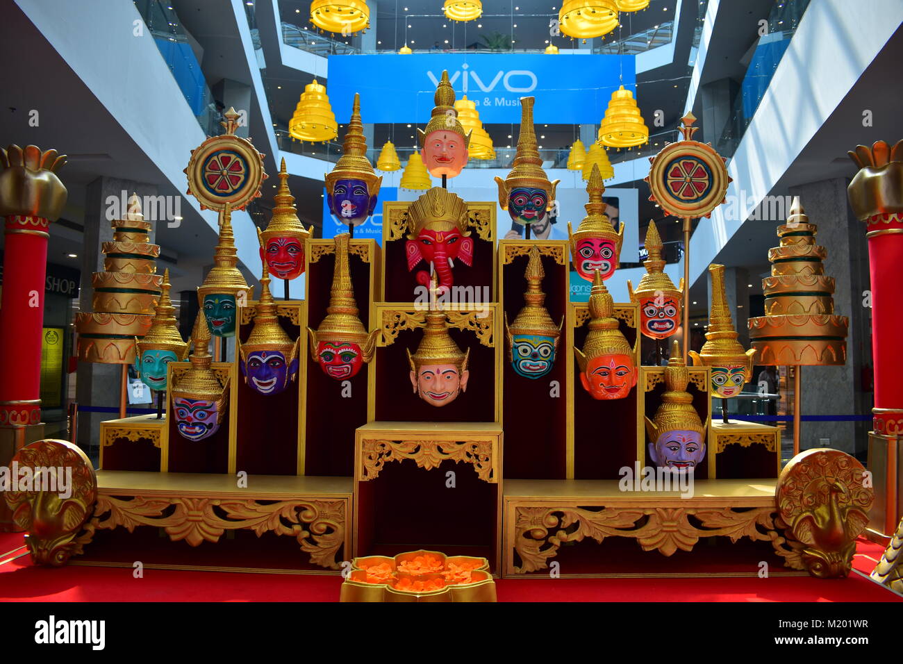 Decorative props on display at a mall during the festival season of