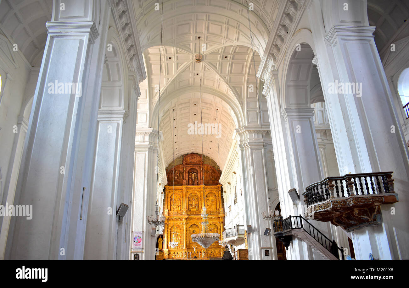 An inside view of Se Cathedral or Cathedral of St. Catherine of Alexandria, Old Goa, India. Stock Photo
