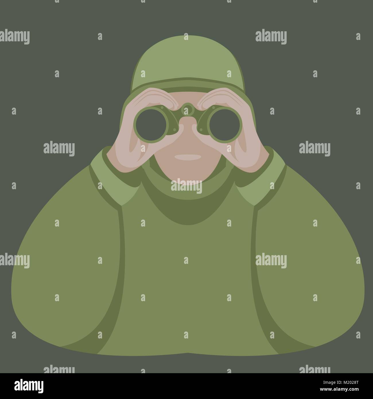 soldier with binoculars vector illustration flat style  front view Stock Vector