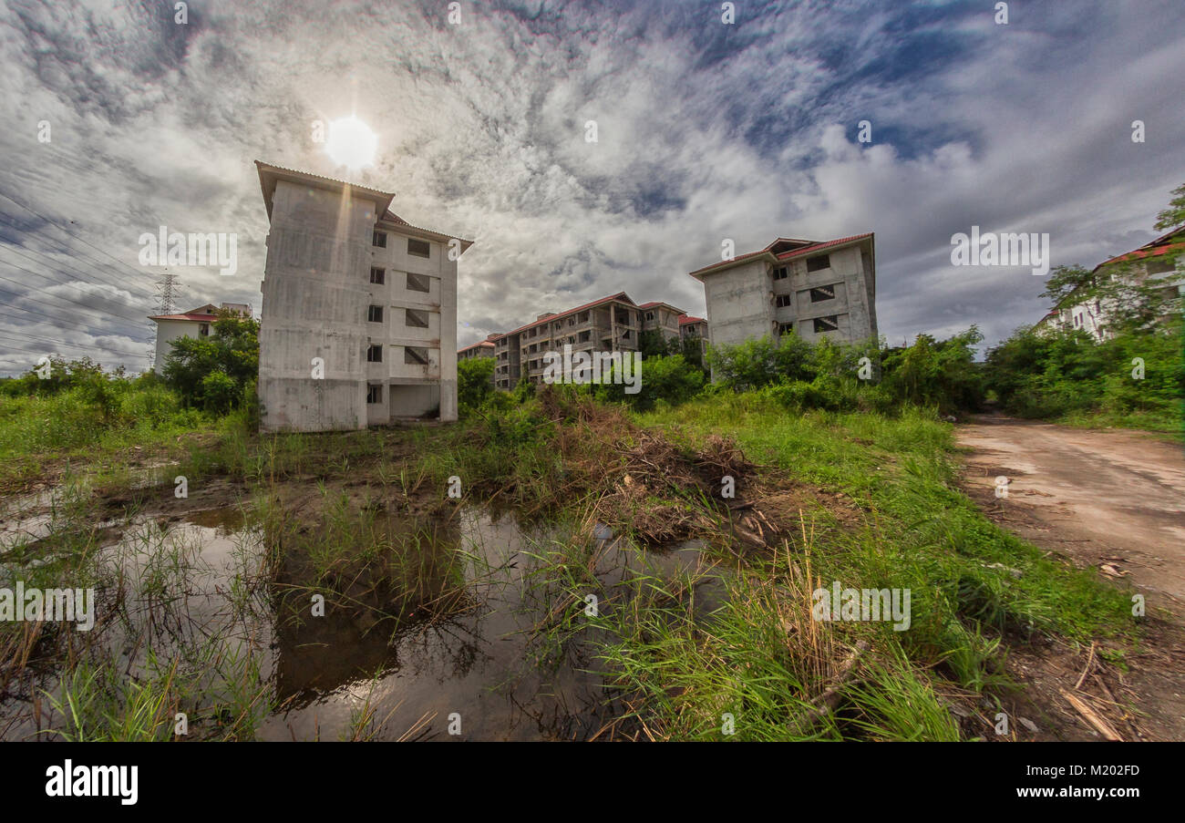 Shot at an abandoned apartment site in Thailand, Southeast Asia Stock Photo