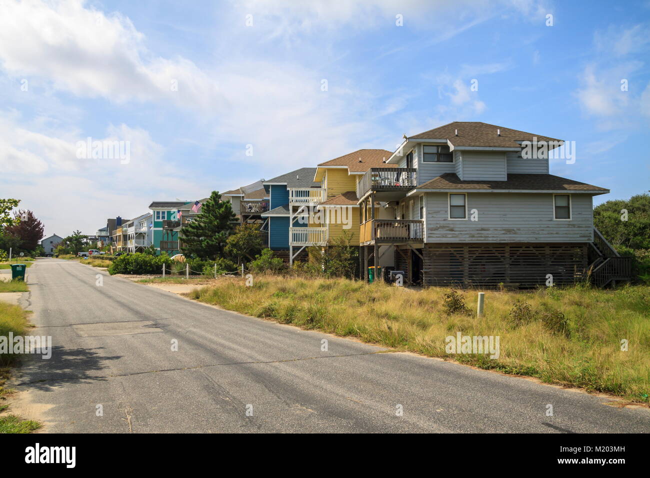 A street of wooden Beach houses on the Outer Banks, Corolla, North