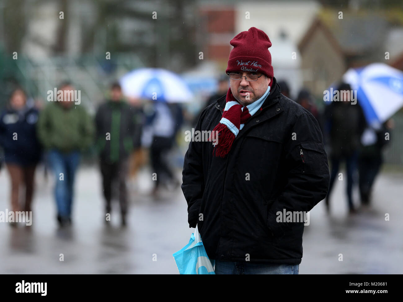 West Ham United fan before the Premier League match at the AMEX Stadium, Brighton. Stock Photo