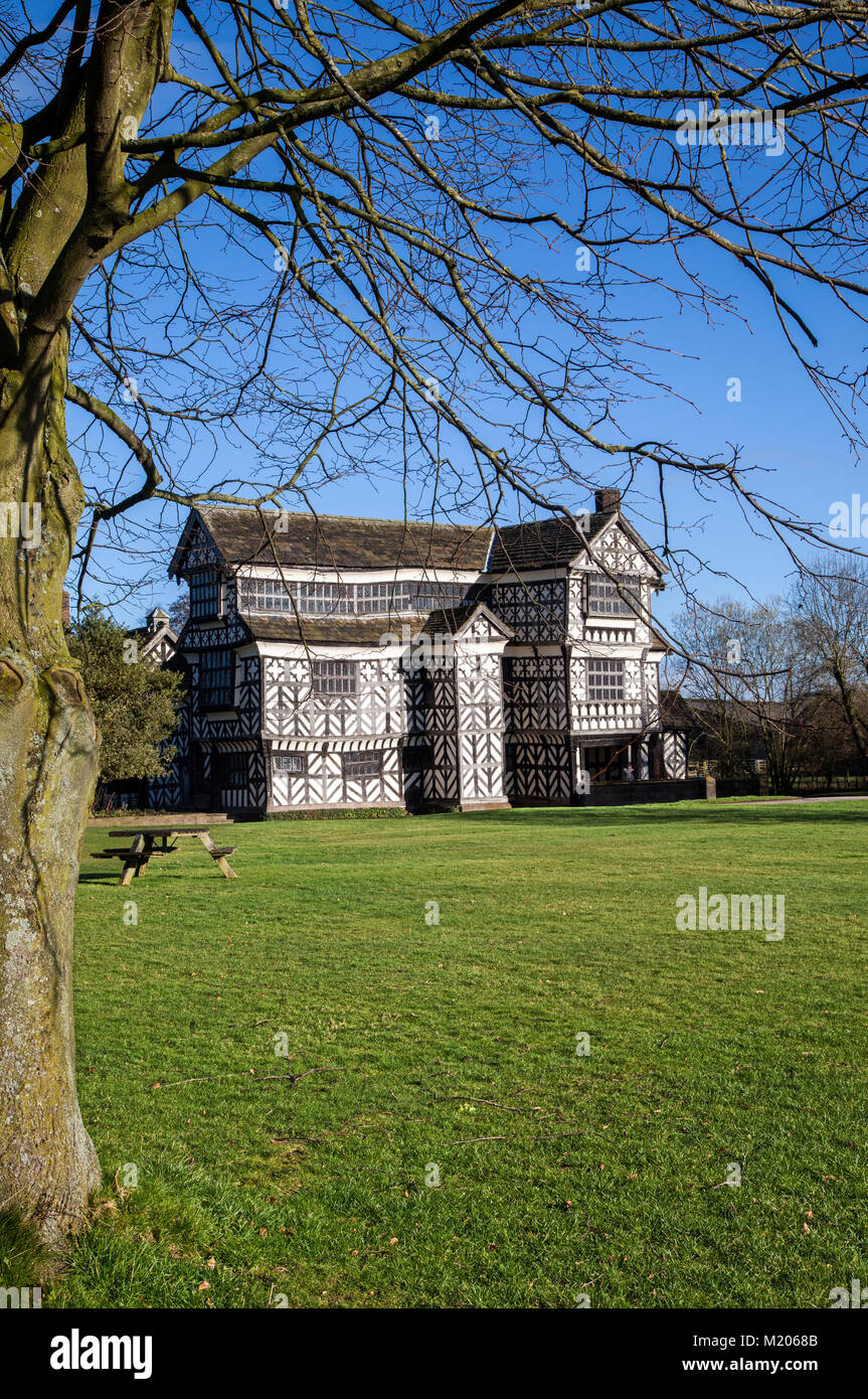Little Moreton Hall, black and white half timbered Tudor manor house