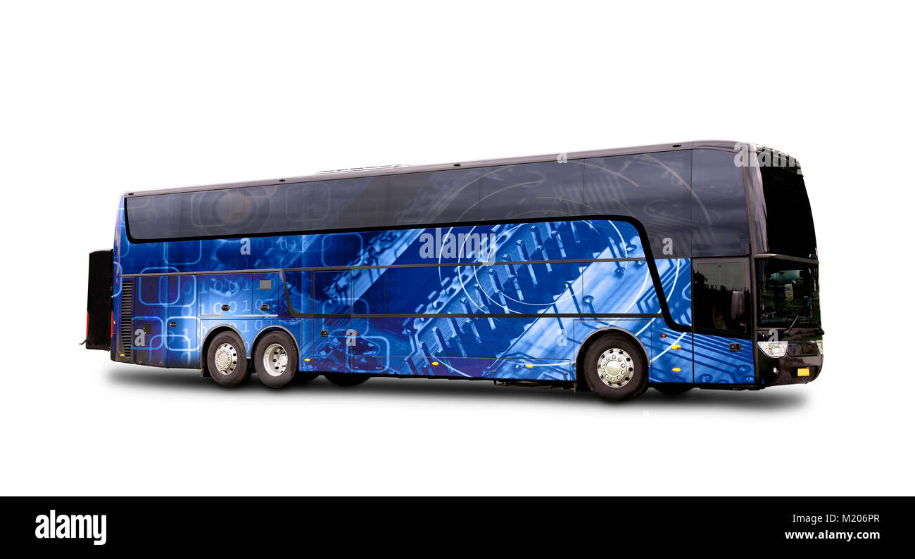 Black Travel Bus With Abstract Blue Background Illustrate New Technology On Side Isolated On White Clipping Path Stock Photo Alamy