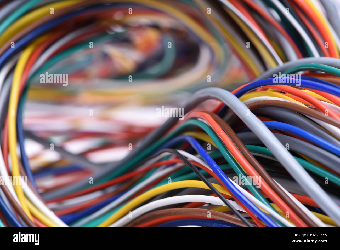 Colorful electric computer cable closeup with selective focus Stock Photo