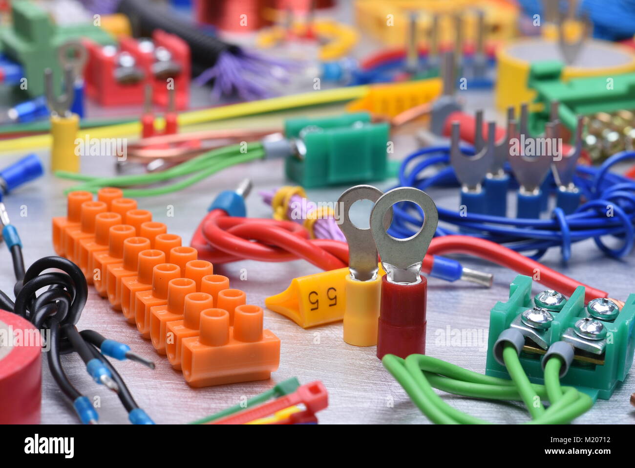 Components and accessories for use in electrical installations Stock Photo