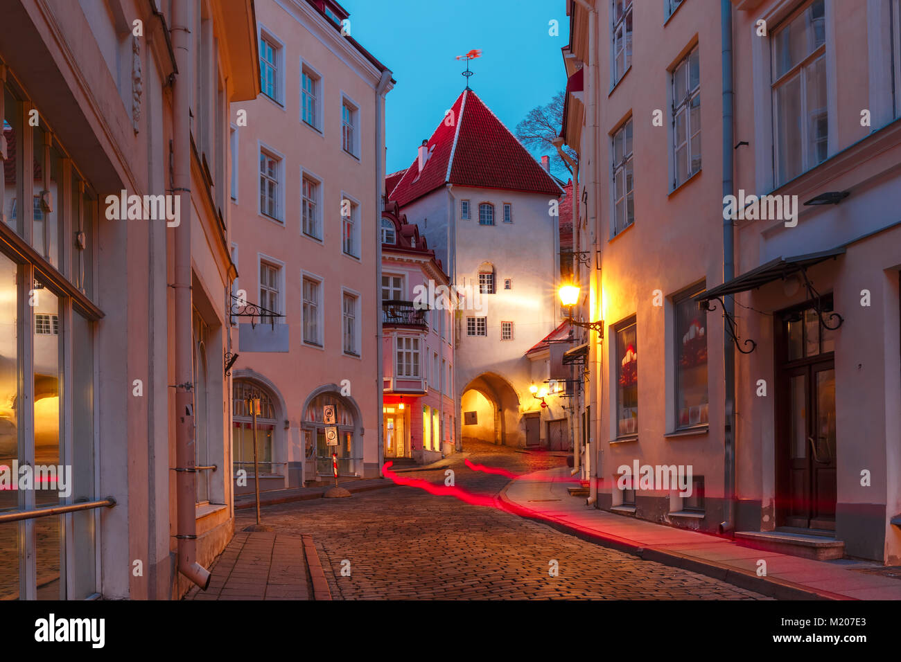 Evening street in the Old Town, Tallinn, Estonia Stock Photo
