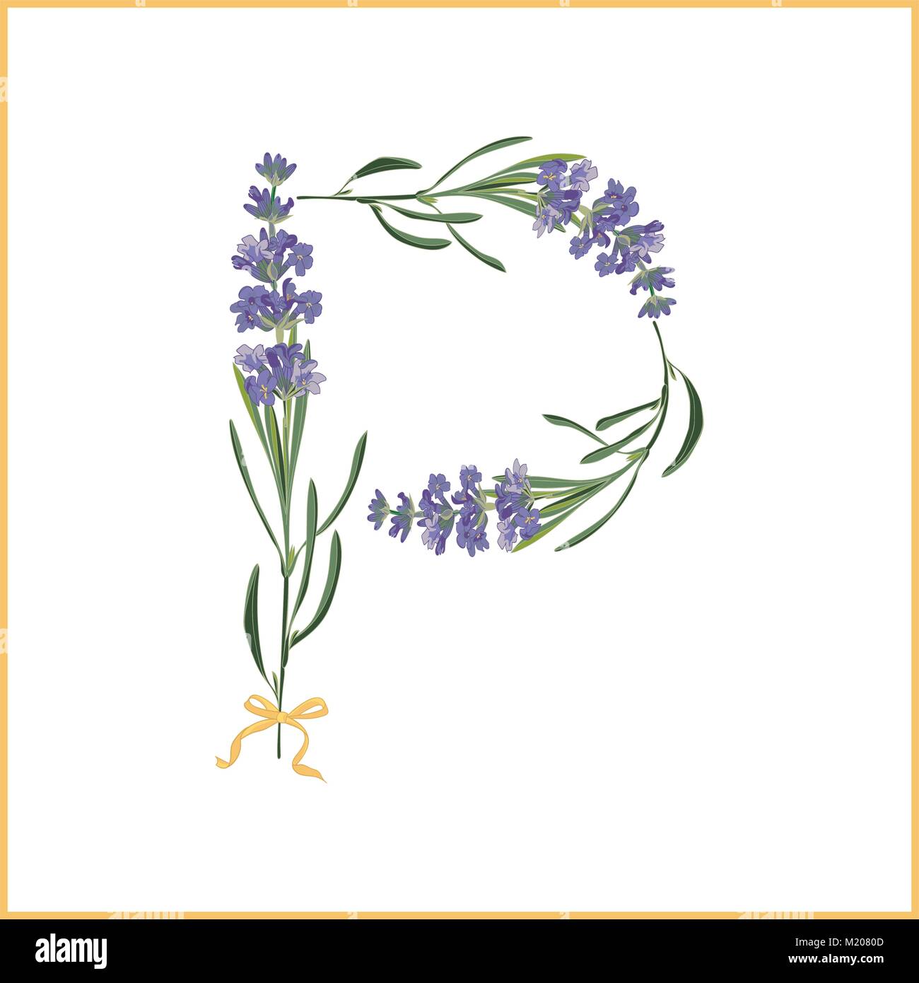 Letter P monogram. Retro sign alphabet with lavender flower initial Stock Vector