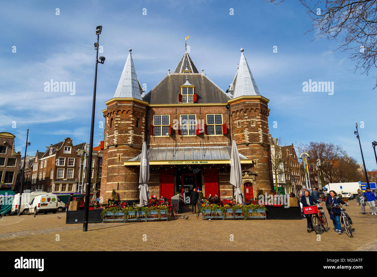 Amsterdam, March 17, 2017: Viev of The Waag where the trade center of Amsterdam Stock Photo