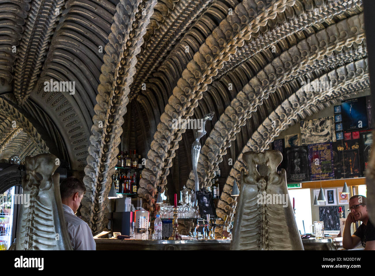 View of the interior of the HR Giger Bar in the small Castle Village of Gruyeres. This artist