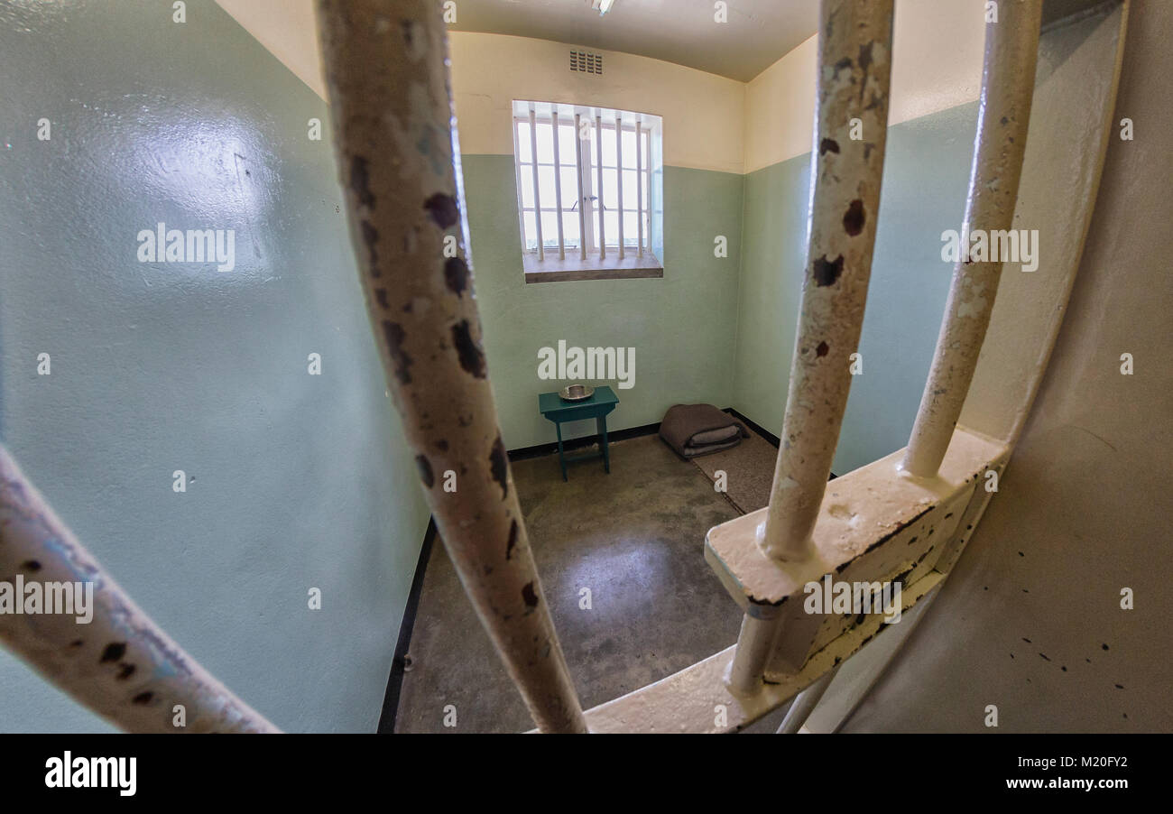 Nelson Mandela's former prison cell at Robben Island, Cape Town, South Africa Stock Photo
