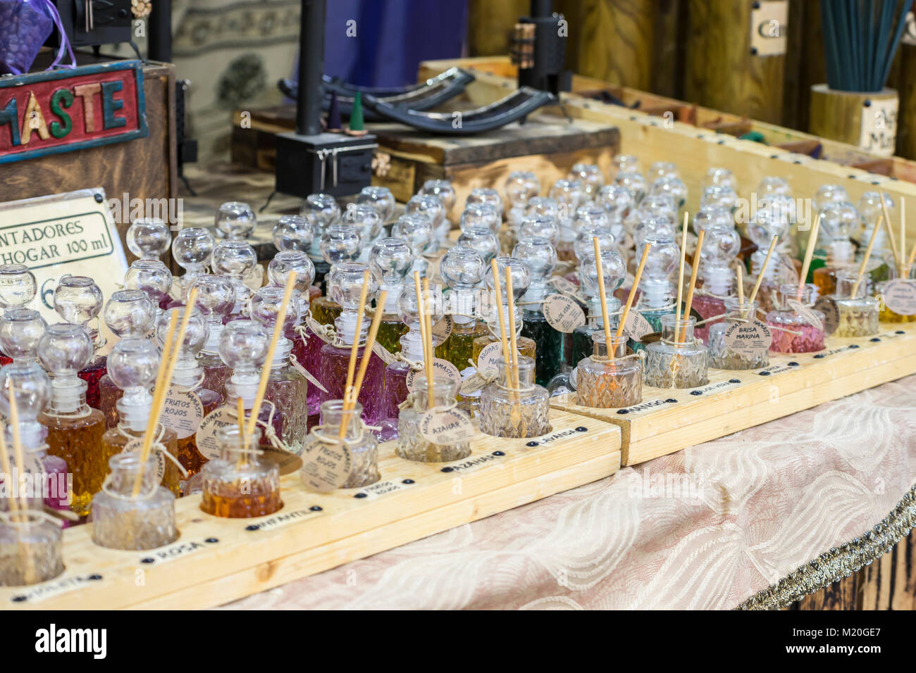 incense shop at a traditional medieval fair in Alcalá de Henares