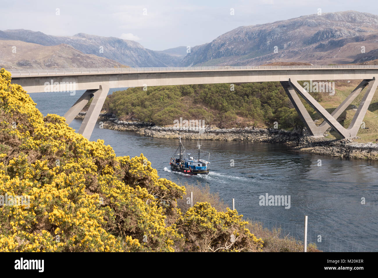 Kylesku Bridge, a distinctively curved concrete box girder bridge in