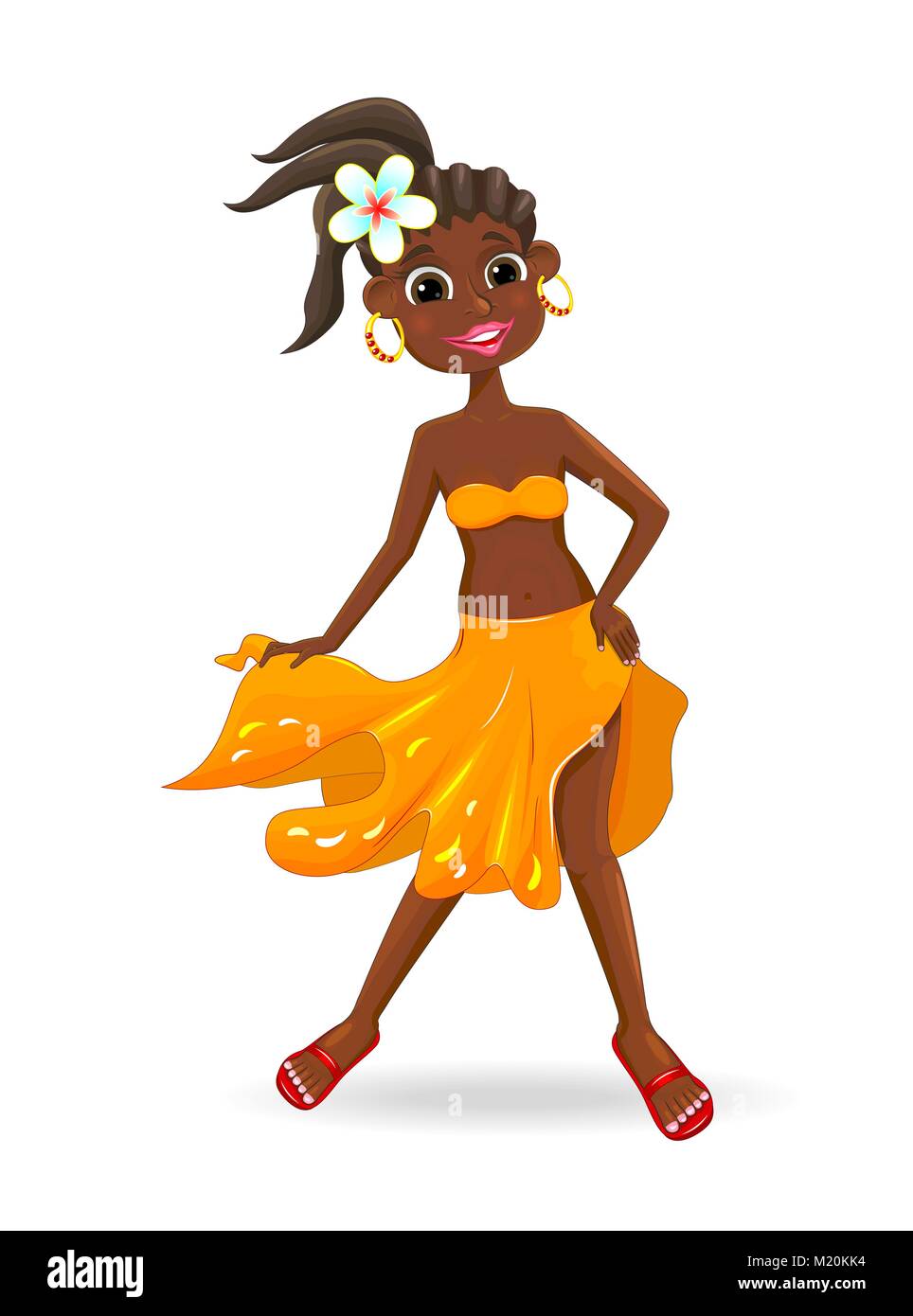 Girl in an orange skirt.African little girl in a skirt and with a
