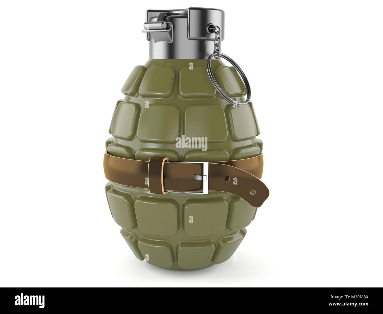 Hand grenade with tight belt isolated on white background Stock Photo