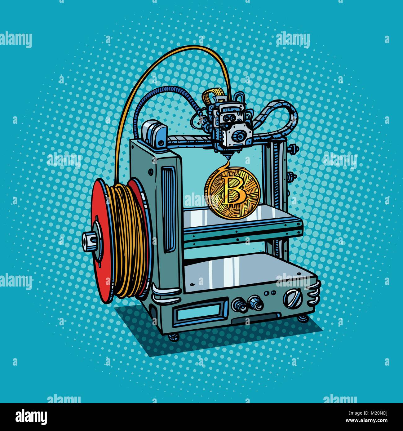 3D printer manufacturing bitcoin cryptocurrency Stock Vector