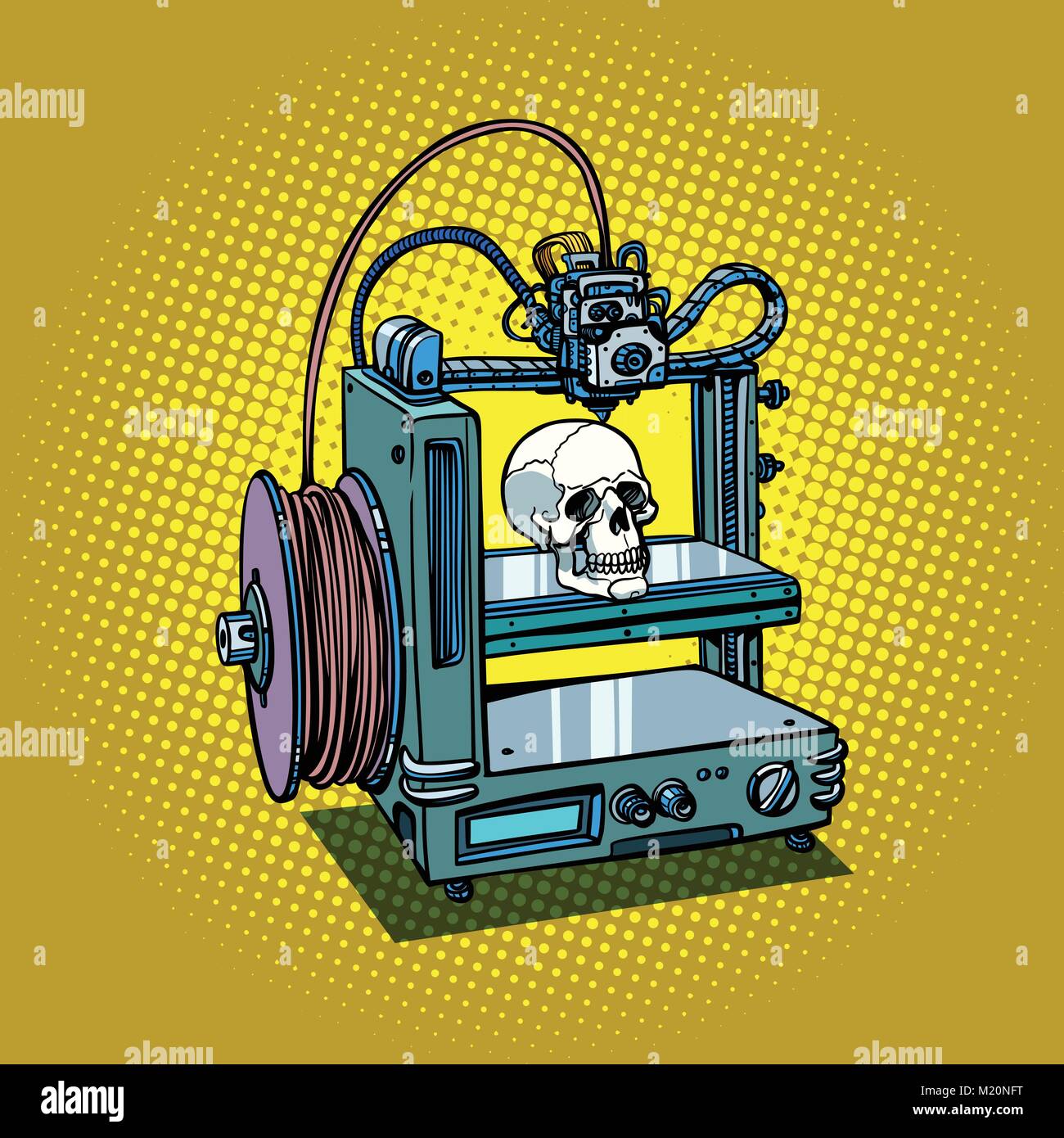 human skull 3D printer manufacturing Stock Vector