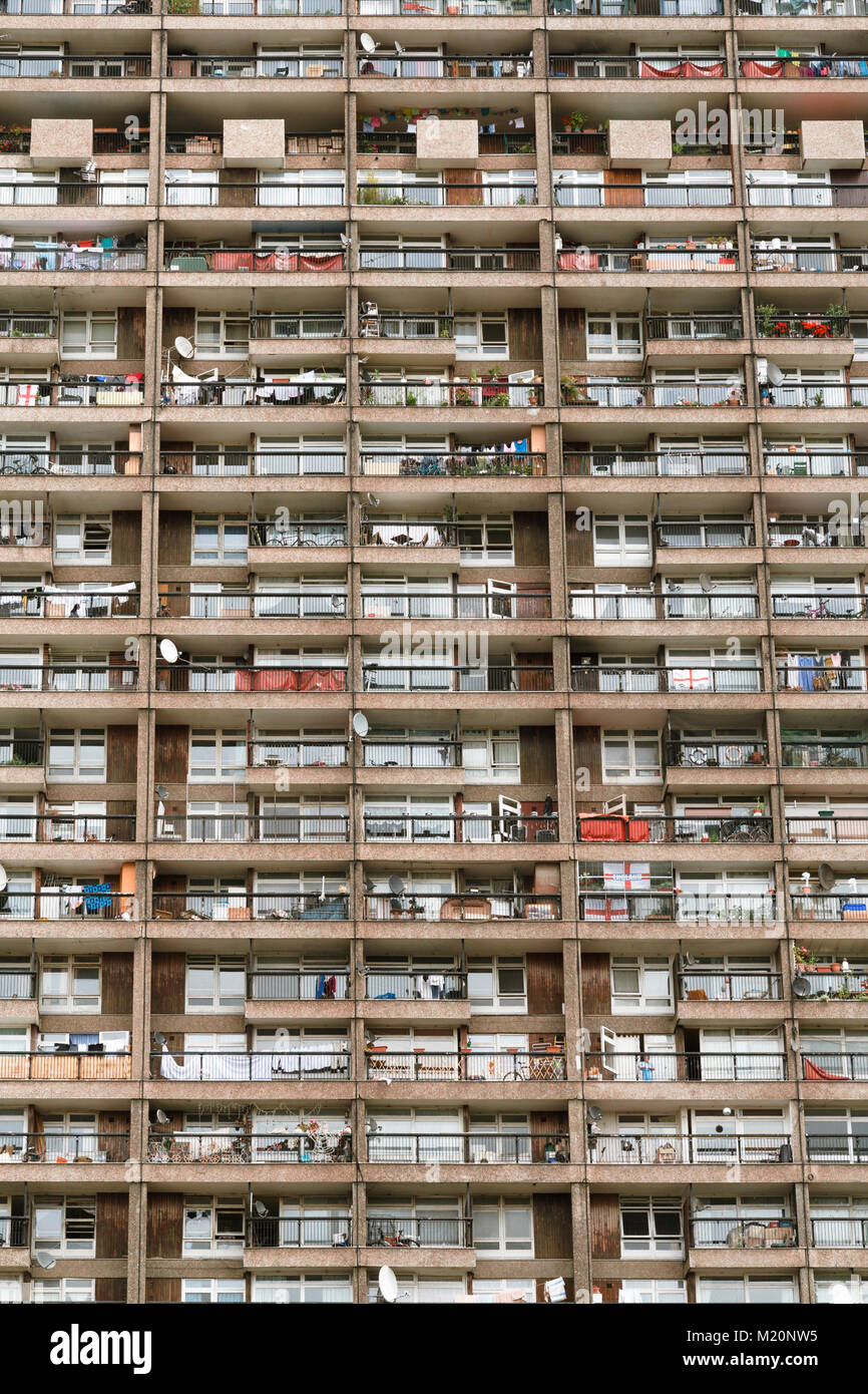 Abstract view of the Trellick Tower, a Brutalist mass housing block by Erno Goldfinger, Kensal Town, London, 1968-72 Stock Photo