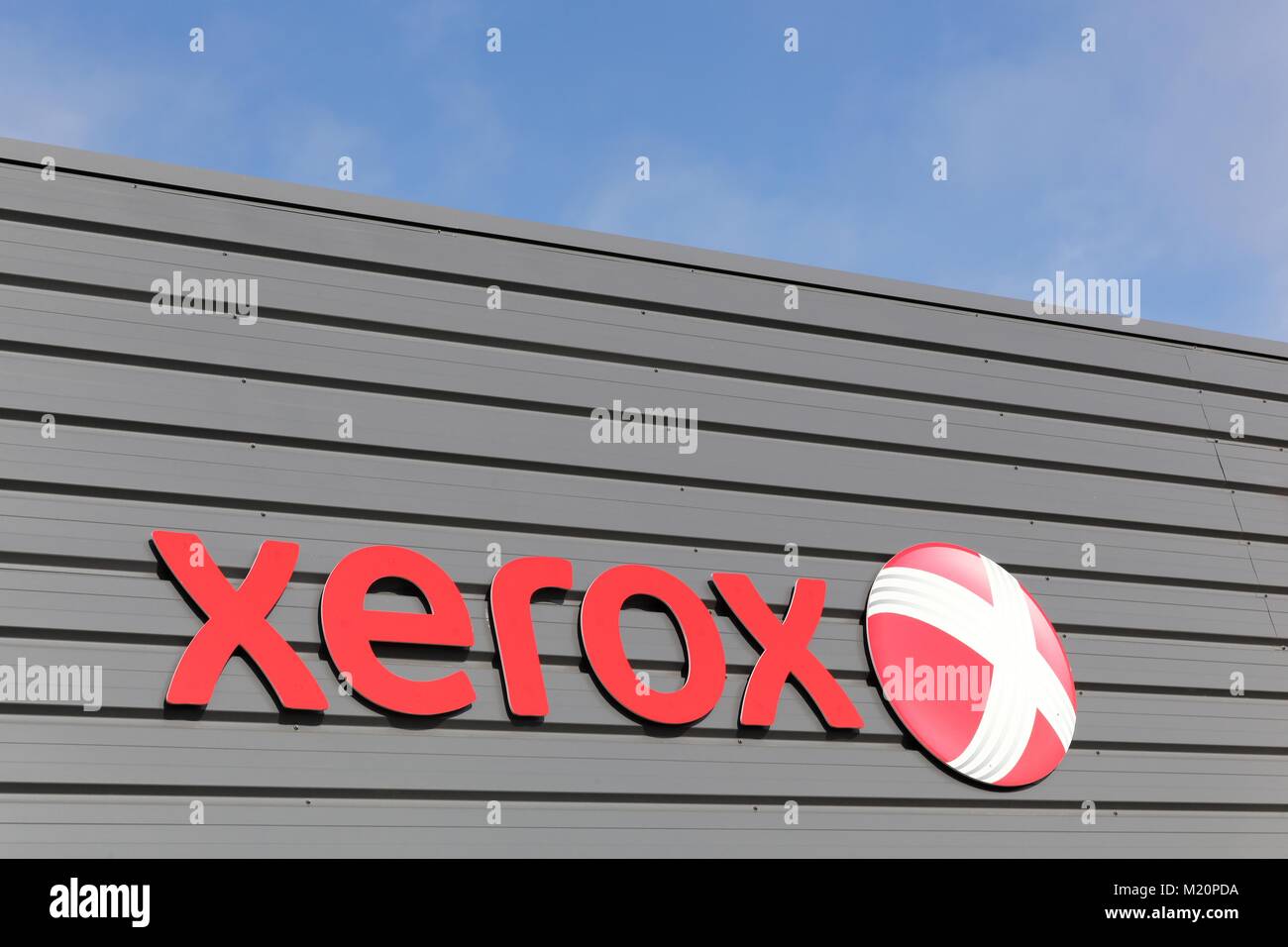 Dax, France - June 5, 2017:Xerox sign on a wall. Xerox is an American global corporation that sells business services and document technology products Stock Photo